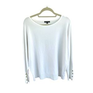 Adrianna Papell Women’s White Knit Sweater Size XL Long Sleeve Button Cuff